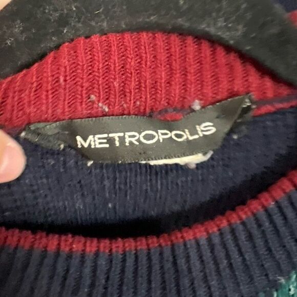 Vintage Navy Blue Paisley Geometric Multicolor Sweater‎ - Picture 6 of 6